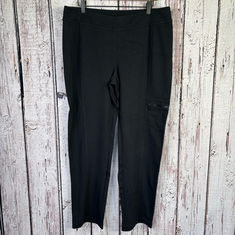 Zenergy by Chico’s 2 Large Black Pull-On Straight Leg Ponte Knit Pant Zip Pocket